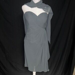 Mori Lee by Madeline Gardner Strapless Chiffon Cocktail Dress w/ Scarf